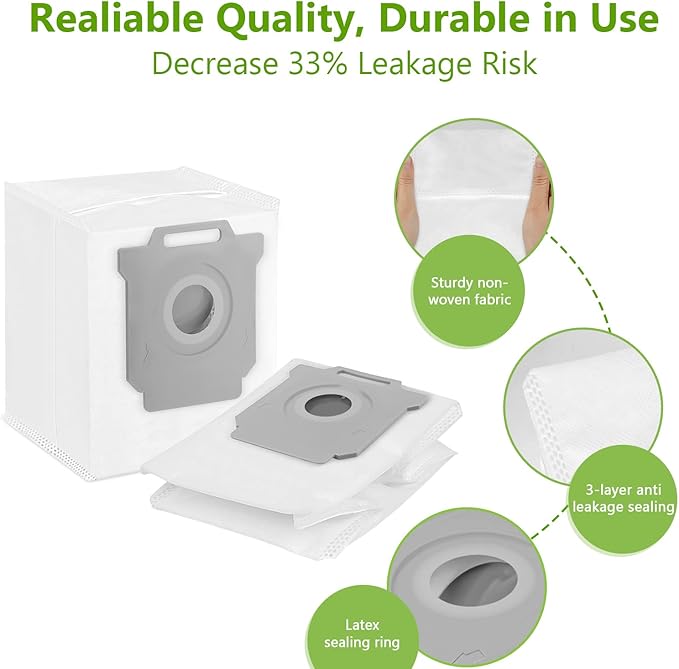 KGC 12 Pack Vacuum Bags Compatible with iRobot Roomba Vacuum Bags i & s & j Series, Replacement Bags for iRobot Roomba i1+ i3+(3550) i4+ i6+ j6+ i7+ i7Plus j7+(7550) i8+ s9+ Vacuum Bags