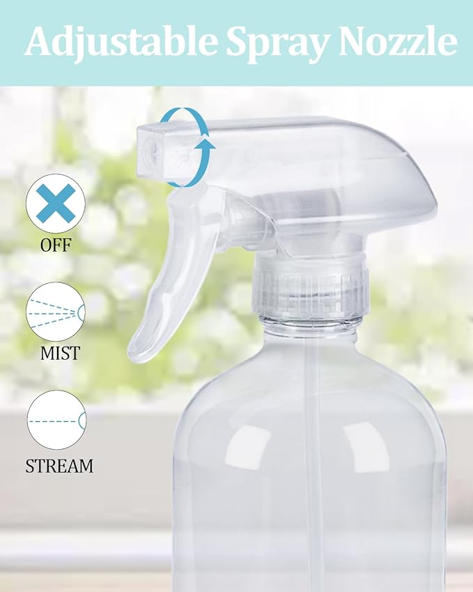 2 Pack 360° Glass Spray Bottles with Silicone Sleeve, 16 oz Empty Refillable Containers with Adjustable Spray Nozzles, Spray Bottles for Hair, Cleaning Solutions and Plants Black