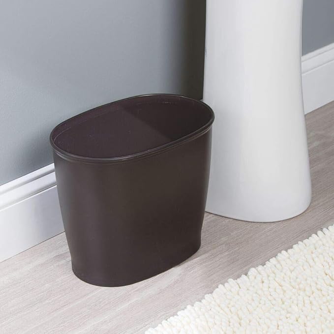 mDesign Plastic Compact Toilet Bowl Brush, Round Slim Wastebasket, Garbage Can/Recycling Bin Combo - Bathroom Cleaning/Storage, Holds Tissue, Cotton Balls, Trash, Hyde Collection, Set of 2, Bronze