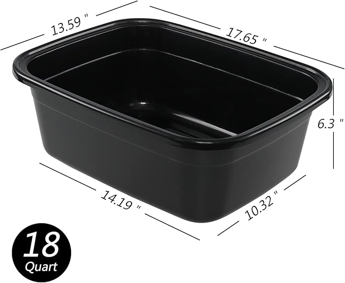 Ramddy 2 Pack 18 Quart Plastic Washing Basin Tub, Black Rectangle Dish Pan