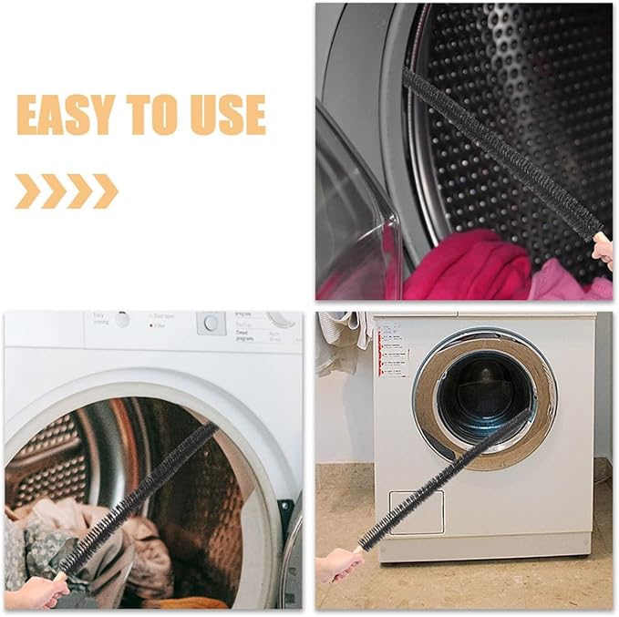 Housoutil Washing Machine Cleaning Brush and Dryer Vent Duct Cleaner Set, Long Handle Multi-Purpose Flexible Scrub Brush for Front Load Washer and Dryer Pipe Maintenance, 2 Pieces