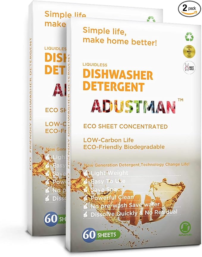 Dishwasher Detergent Sheets Fresh Breeze 120 Loads 2 Pack Liquid-less Convenient Pods Pacs Powder Earth-friendly