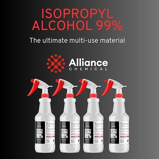Isopropyl Alcohol 99% - 4 x 1 Quart Spray Bottles - High-Purity Concentrated Rubbing Alcohol for Effective Cleaning - Quick-Drying, Domestically Sourced IPA