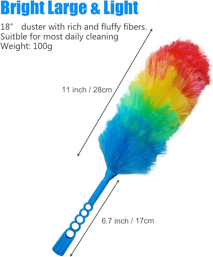 Tockrop 3 Pack Upgrade 19” Rainbow Static Feather Duster with Beandable and Washable Head - More Fibers Bigger Head Less Loss of Fiber