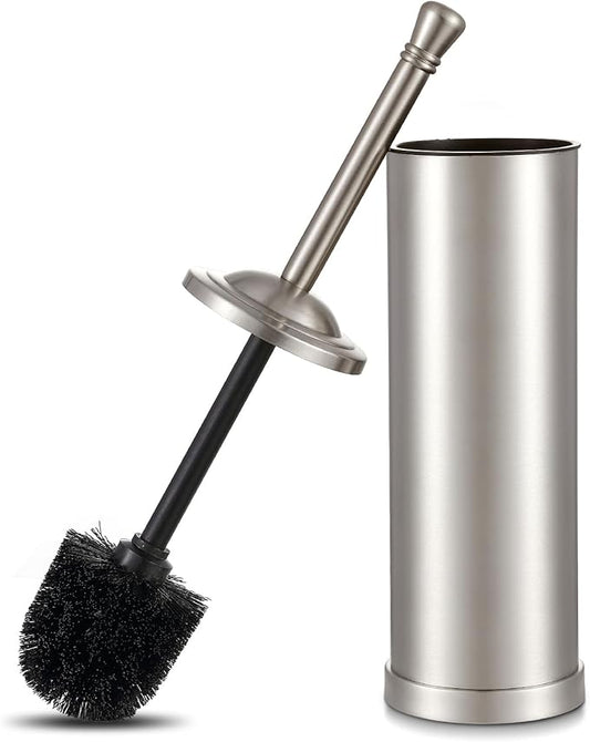 Brushed Nickel Toilet Brush and Holder Set,304 Stainless Steel Toilet Bowl Brush and Holder for Bathroom,Silver Heavy Duty Toilet Brush,Durable Scrubbing Bristles,Splash Resistant,Long Hanlde