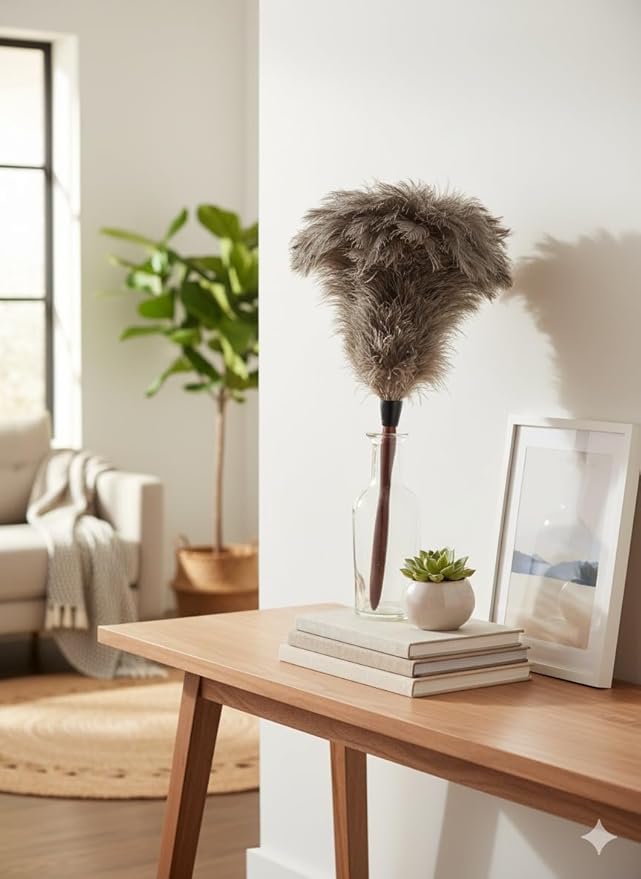 3-Pack Ostrich Feather Dusters, 14.5-inch with Wooden Handle for Gentle Cleaning (36 cm)