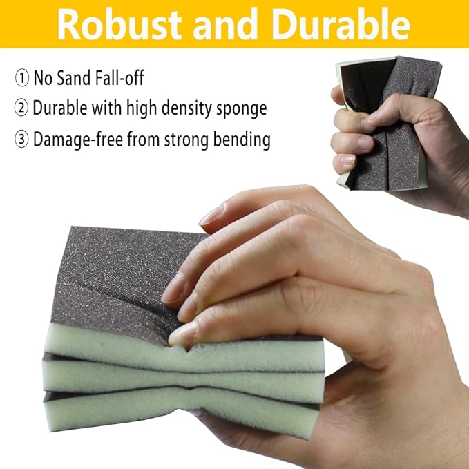 16PCS 80 Grits Sanding Sponge Coarse Sanding Block, Washable and Reusable Wet Dry Sandpaper Sponge， Sander Sponges for Wood Drywall Metal Wood