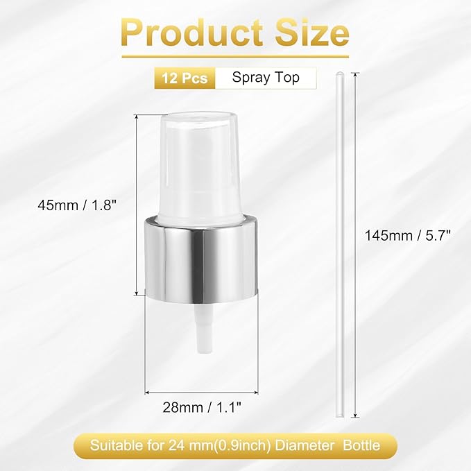 uxcell 12 Pcs Silver White Spray Top, 24/410 Fine Mist Sprayer Reusable Replacement Spray Bottle Pump Plastic Top for Cosmetic Perfume and Body Sprays Bottle