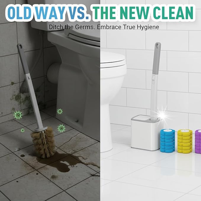 Disposable Toilet Brush, 2025 New Toilet Brush Holder, Compact Wall Mounted Toilet Brush for Modern Bathrooms, Hygienic Toilet Cleaner for Families (Lemon Flavor 6PCS)