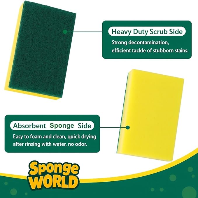 Dish Sponge, Kitchen Sponge, 24 Pack, Scrub Sponges, 7x10 cm, Pads for Dishes, 24 Pack Sponges for Dishes for Use Everyday for Tough Messes dualsided