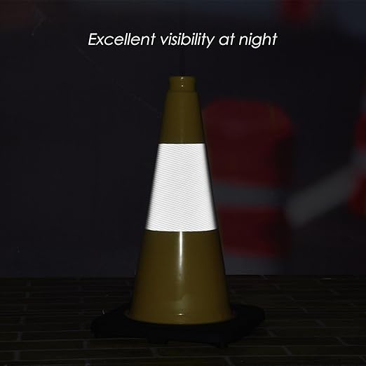 Fluorescent Orange/Green PVC Traffic Cones, Heavy Black Base Parking Lot Cone Structurally Stable Weatherproof Road Construction Safety Cones (4, Yellow, 18" Medium)