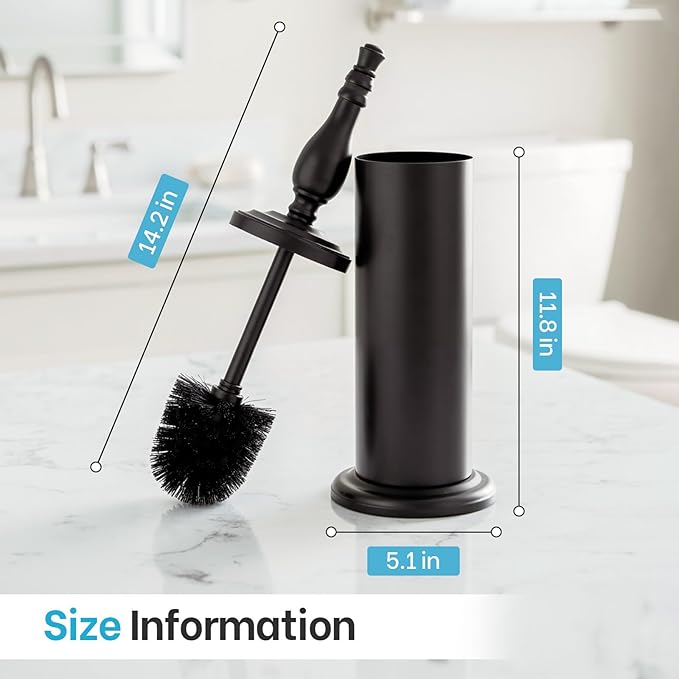 Megier Matt Black Toilet Brush and Holder Set, Toilet Bowl Brush with Heavy Duty Wide Base,Deep Cleaning Modern Bathroom Cleaner Brush -Space Saving