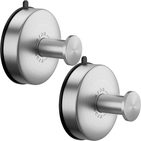 DGYB Suction Cup Hooks for Shower Brushed Nickel Bathroom Hooks Suction Set of 2 Removable Wall Hook for Hanging Towels, Robe, Loofah, Coats