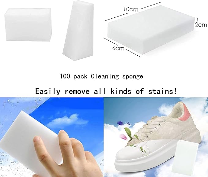 SmilePowo 100 Pack Magic Cleaning Sponges Eraser,Multi-Functional Premium Melamine Sponge Foam Cleaning Pads,Dish,Household Cleaning Sponge for Kitchen,Furniture,Bathroom(Universal Cleaner)