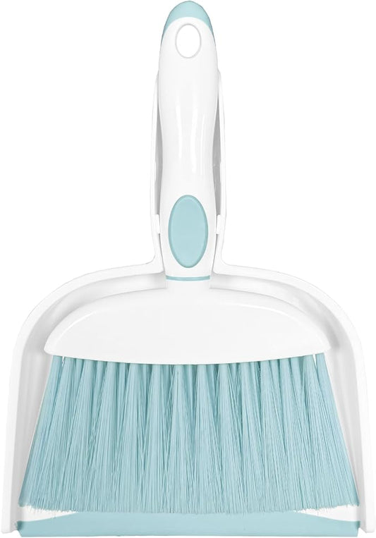 NBGYTECH Mini Broom and Dustpan Set Small Broom with Dustpan Combo Set Portable Cleaning Tools for Home Office RV Learning Camping (White+Blue)