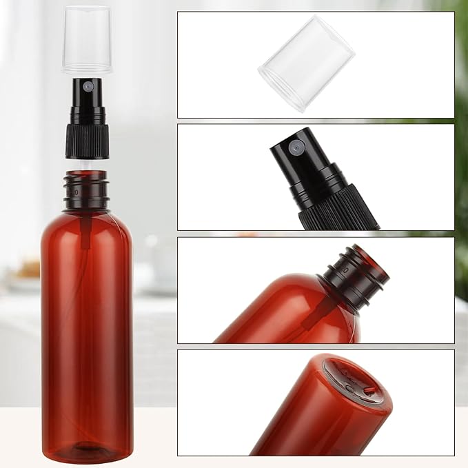 60 Pack Plastic Spray Bottles 4oz Small Empty Fine Mist Spray Bottles Amber Clear Bottles for Essential Oils, Bath, Beauty, Hair & Cleaning, Small Spray Bottles for Travel, With 10 Funnels