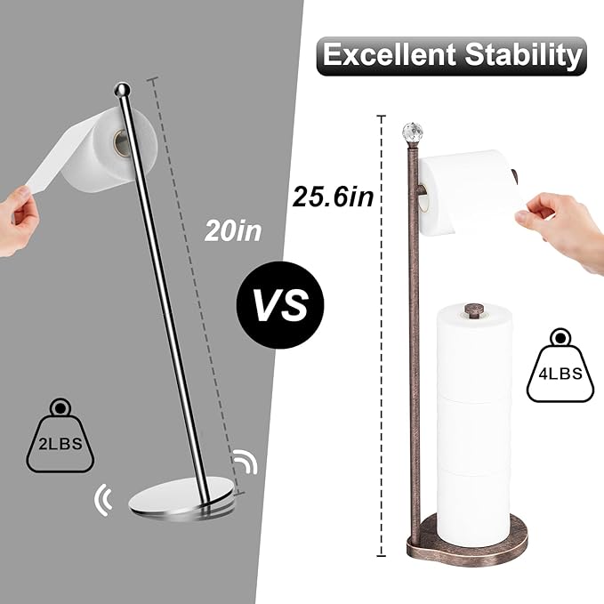 KASUNTO Toilet Paper Holder for Bathroom, Heavy Weighted Metal Free Standing Toilet Paper Storage with Crystal Ball, Toilet Paper Stand for Bathroom Accessories, Oil Rubbed Bronze [Holds MEGA Rolls]