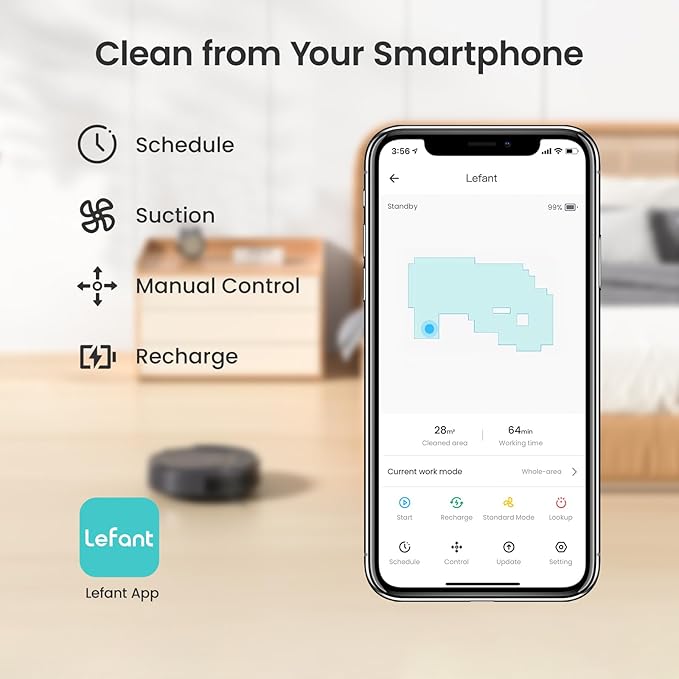 Lefant Robot Vacuums, 2200Pa Suction, 120 Min Runtime, WiFi/App/Alexa Control, Anti-Collision/Drop Sensor, Self-Charging Robotic Vacuum Cleaner, Slim, Q