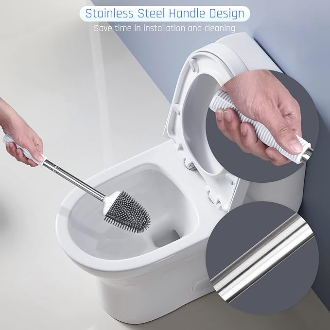 Sellemer Toilet Brush and Holder Set for Bathroom, Flexible Toilet Bowl Brush Head with Silicone Bristles, Compact Size for Storage and Organization, Ventilation Slots Base (3 Pack, Multicolor)