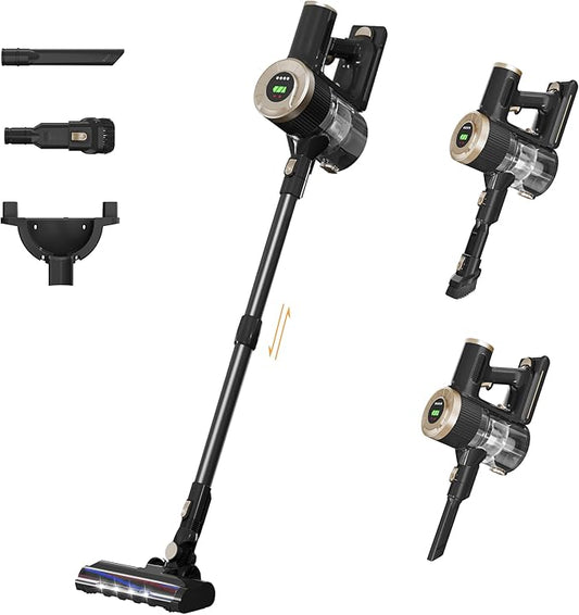 BUTY BULU Cordless Stick Vacuum Cleaner, 30KPa Handheld 2200mAh Rechargeable Battery Lightweight Small Vac Electirc Broom, 40Mins Runtime for Home Hard Floor Carpet Pet Hair Cleaning, LED Screen