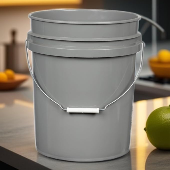 House Naturals 5 Gallon Food Grade BPA Free Made in USA Pails Gray Bucket with Screw On Air Tight Lid (1, Gray with Aqua lids)