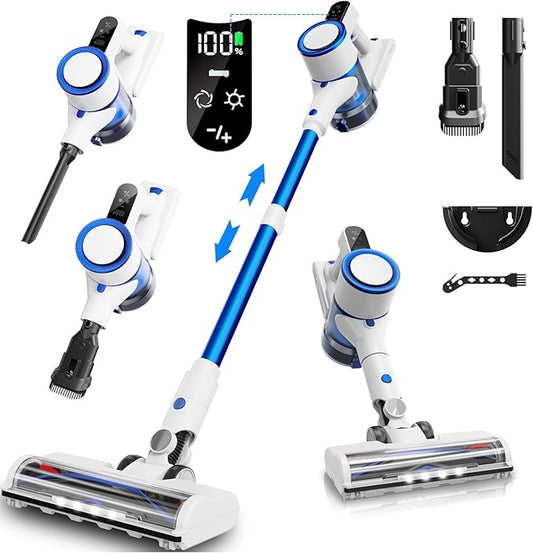 Cordless Vacuum Cleaner,450W Powerful Suction With Smart LED Display,50-Min Runtime,Anti-Tangle Brush, Rechargeable Battery, Lightweight Stick Vacuum Cleaner for Home, Pet Hair, Hard Floors, Carpet