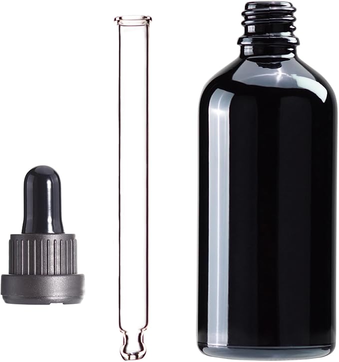 YIZHAO Black Glass Dropper Bottle 4oz, Tincture Bottles with Glass Dropper, for Essential Oils, Aromatherapy, Cosmetic, Laboratory, Pharmacy, Liquids, Travel –4 Pcs