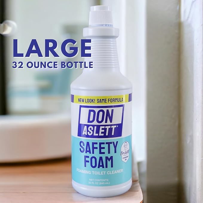 Don Aslett Johnny Mop & Safety Foam Toilet Bowl Cleaner (Two 32 Oz Bottles) Set | Acidic Detergent and Deodorizer | 14" Handle to Easily Clean Toilet or Shower | Scratch Free Bowl Swab