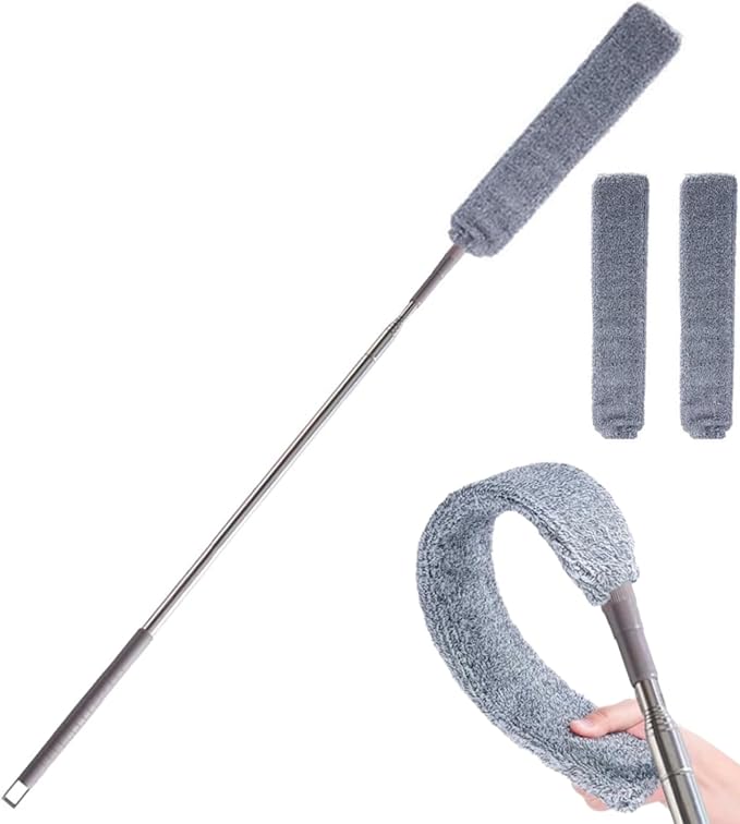 Saker Plus Mop, Retractable Gap Dust Cleaning Artifact, Retractable Gap Dust Cleaner Flat Duster 2 Microfiber Dusting Cloths Long Handle