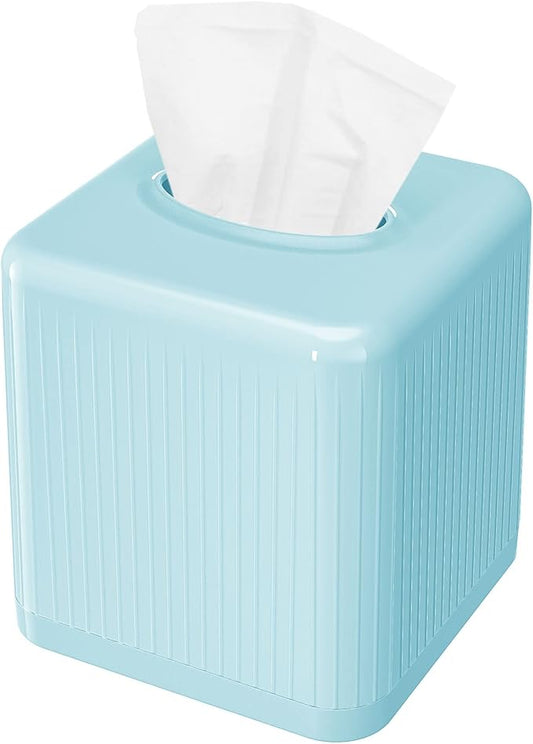 Livelab Tissue Box Cover and Holder - Square Plastic Decorative Tissue Dispenser - Modern Cube Style - For Bathroom, Living Room, Office - Blue