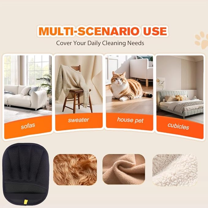 Orebog Pet Hair Removal Glove for Cats & Dogs,Electrostatic Gloves Pet Hair,Cat Grooming Gloves for Hair Removal,Reusable Pet Hair Remover Glove for Couch,Furniture,Carpet,Curtain,Clothe (3PCS)