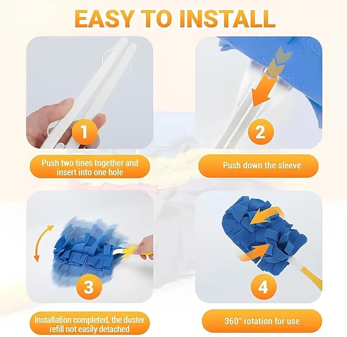 360° Electrostatic Duster Refills — The Sustainable Choice for a Dust-Free Home, Washable Reusable Duster Pads with Microfibers, Heavy Duty Dusters for Cleaning (1 Handle + 3 Refills)