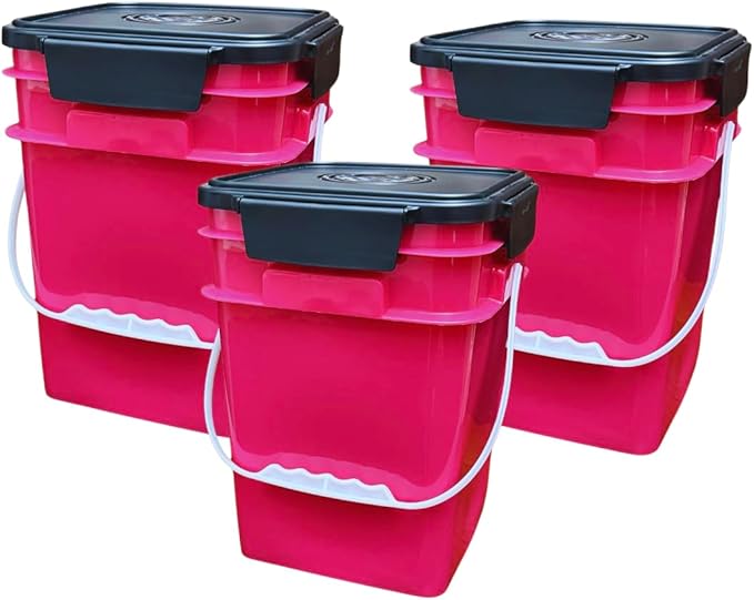 House Naturals 4 Gallon Square Buckets with lids- Made in USA Container- Pack of 10 (Magenta - Black lids)