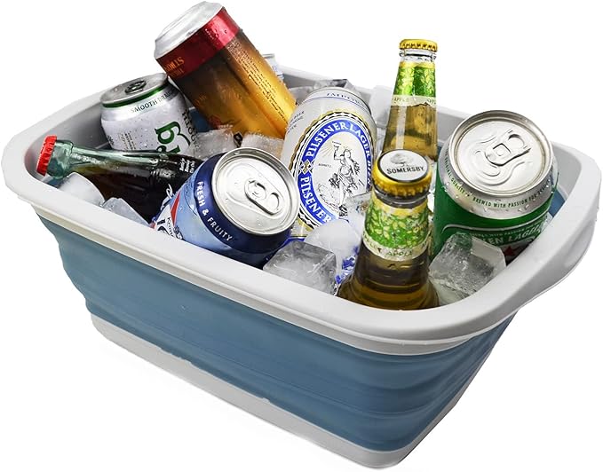 SAMMART 10L (2.6 Gallon) Collapsible Tub-Foldable Dish Tub-Portable Washing Basin-Space Saving Plastic Washtub (Grey/Steel Blue, 1)