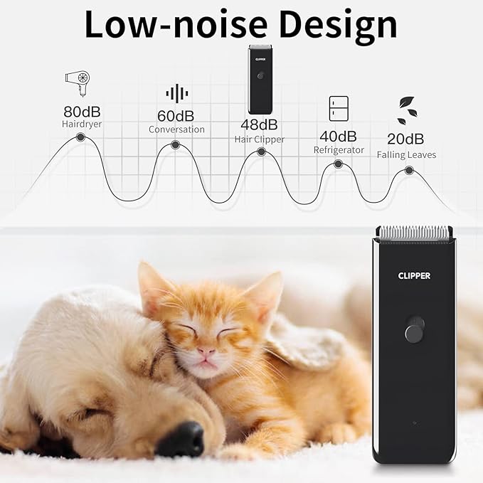 Founouly Black Dog Cat Clippers, Home Professional Cordless Cat Grooming Tools for Dog Thick Coat Clippers, Low Noise Pet Hair Trimmer Kits with 9-Pieces