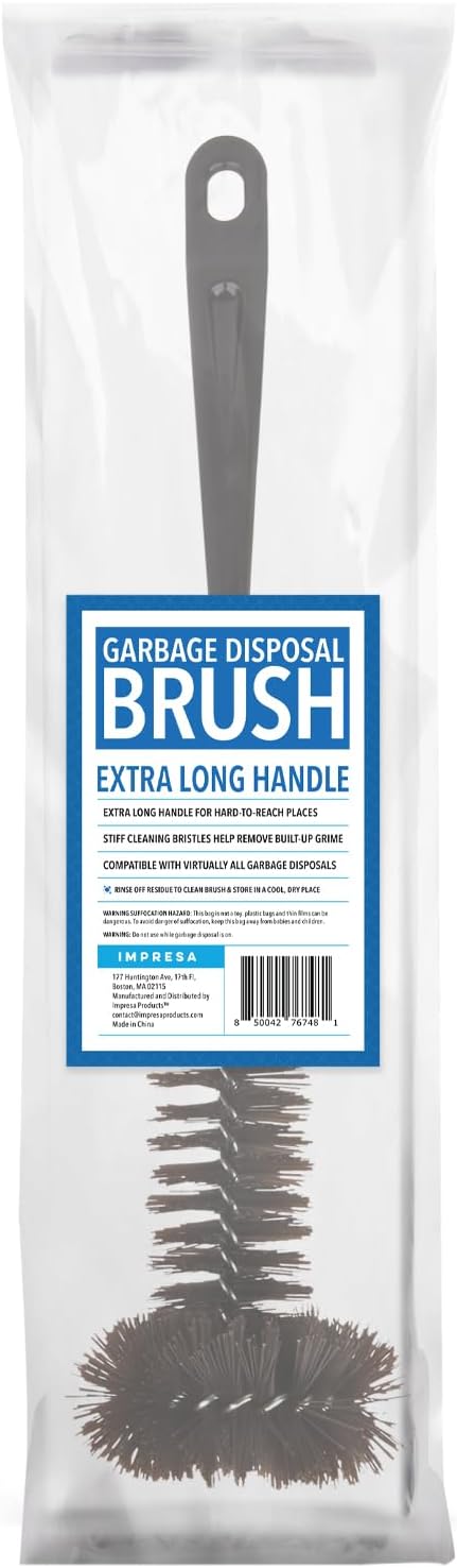 Impresa Garbage Disposal Cleaning Brush with Extra Long Handle - Eliminates Residue, Odor, and Build Up - Drain Cleaner Brush for Kitchen Sink (15 x 4 in Garbage Disposal Cleaner)