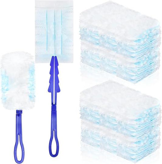 Elesunory 100 Pcs Duster Refills Bulk, Thickened Duster Refill Electrostatic Duster Head, Duster Refills for Cleaning with 4 Handles, Disposable Duster Refills for Cleaning Blinds, Ceiling Fans(Blue)