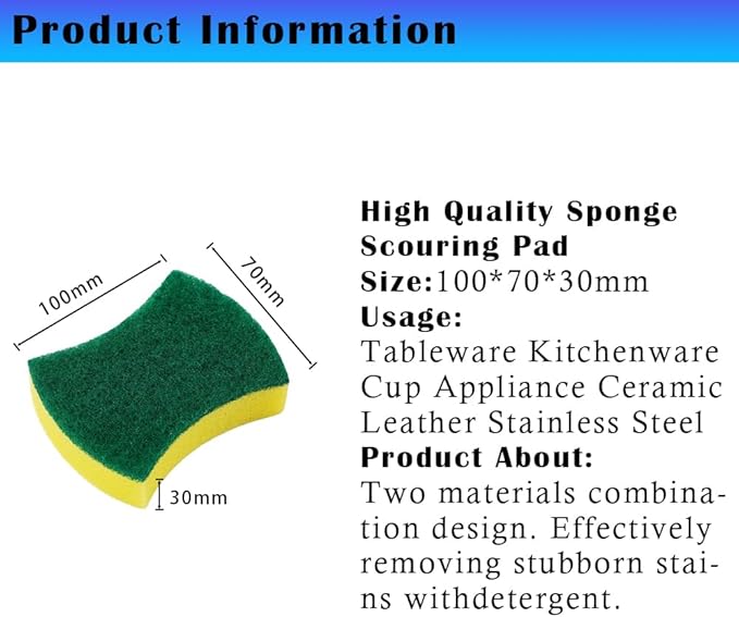 Codian 24 Pack Kitchen Cleaning Sponges Heavy Duty Scrub Sponges for Grease & Stains, High-Density Durable Dishwashing Scrubber Pads, Non-Scratch Sponge for Dishes/Countertops/Utensils