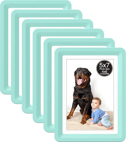 6-Pack 5x7 Picture Frame or 4x6 with Mat – Shatterproof Plastic Picture Frames for Family, Nursery & Playroom, Wall & Tabletop Frame for Home or Office, Safe Lightweight Design, Forest Green