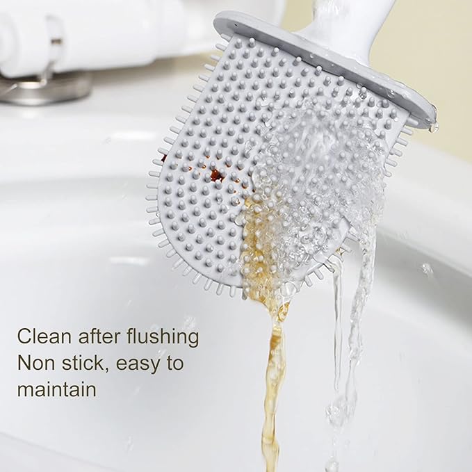 KJAOYU Silicone Toilet Brush,Wall-Mounted Toilet Brush Drying Holder Set - with Detachable Handle Cleaning Tool for Home Hotel Bathroom - Orange(Orange)