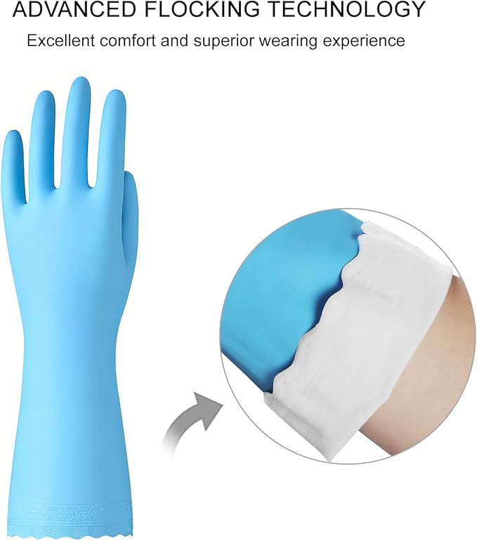 Bamllum Rubber Cleaning Gloves - 3 Pairs Latex Free Kitchen Cleaning Gloves with Cotton Liner- Household Dishwashing Gloves, Non- Slip Waterproof (Medium, Blue+Pink+White)