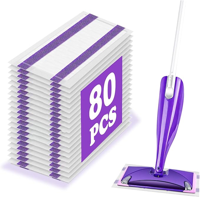 80 Count WetJet Pads Refill Compatible with Swiffer WetJet Spray Mop, Wet Jet Mopping Pads for All Purpose Multi Surface Hardwood Floor Cleaning, 4 Layers Thickened and Super Absorbent.