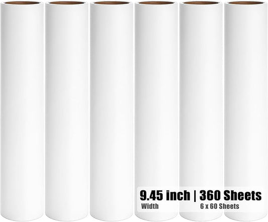 6 Pack 9.45 inch Lint Roller Refill Extra Sticky 9.4-9.5 inch Wide Large Lint Roller Refills for Floor Pet Hair Remover Replacement Refills Total 360 Sheets (6 Sticky Rolls)