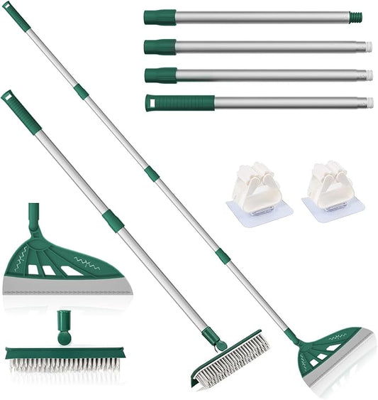 Magic Broom - Silicone Floor Sweeper with Squeegee, Bathroom Brush Set for Pet Hair (Dark Blue & Green)