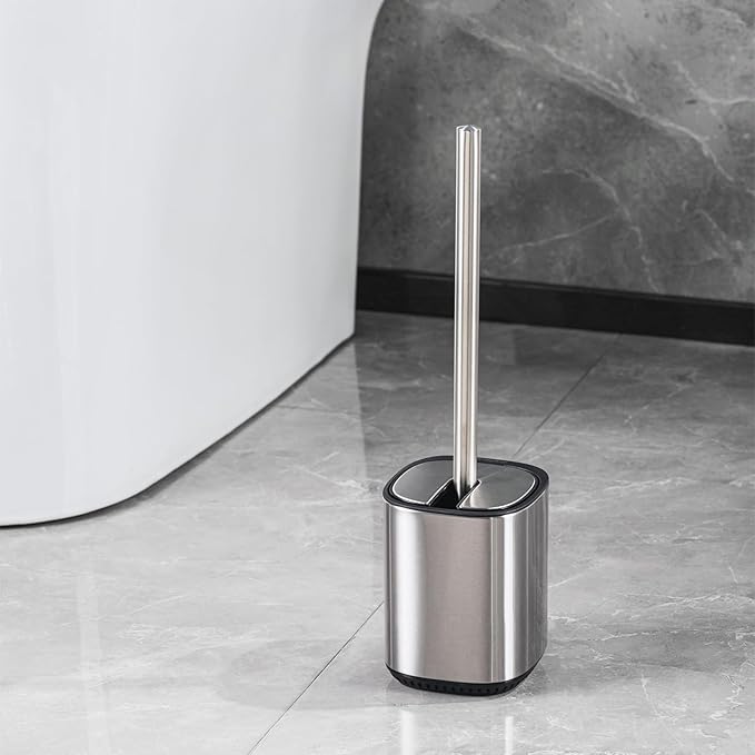 Toilet Brush and Holder Set Toilet Bowl Brush Stainless Steel Automatic Open lid Toilet Bowl Cleaner Brush with Durable Bristle Head Toilet Cleaning Brush for Bathroom