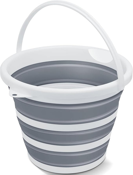Collapsible Bucket, 2.6 Gallon (10L) - Foldable Mop Bucket for House Cleaning, Car Washing, Camping - Portable Water Pail for Outdoor, RV, Travel (Grey, Round)