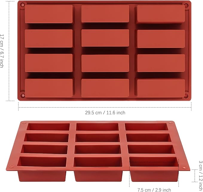 JOERSH 2pcs Granola Bar Mold Rectangle Silicone Candy Bar Mold Deep for Baking Chocolate Energy Bars/Protein/Nutrition/Cereal Bars/Cheesecake/12-Cavity Butter Mould