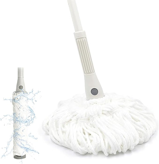 TRENNCHI Self Wringing Mop for Floor Cleaning with 2 Reusable Heads, Easy Wringing Twist Mop with 55 Inches Long Handle and Top Scouring Pad, Wet and Dry Mops