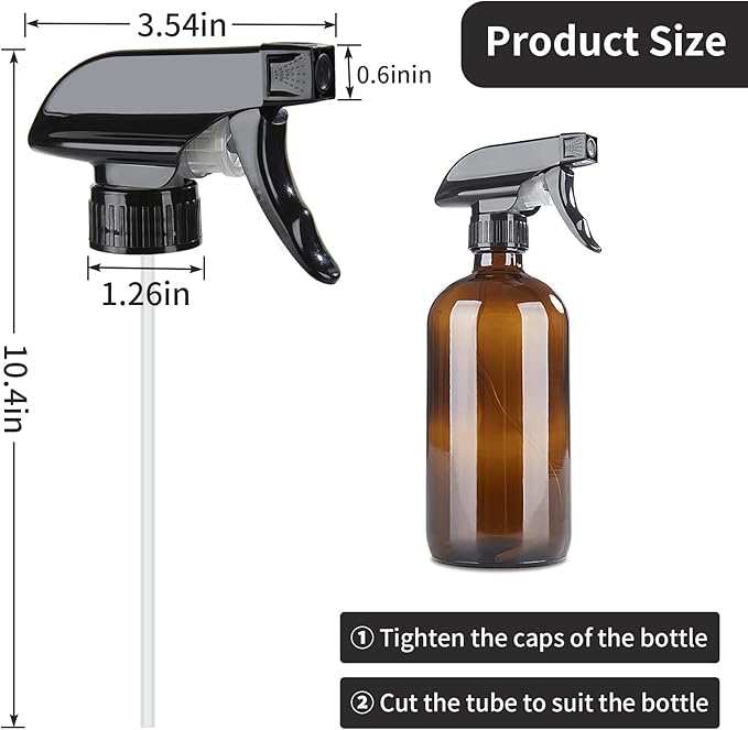 HOMBYS 4 Pack Black Trigger Sprayers Replacement Spray Nozzles with Mist Stream Sprayer for 8oz/16oz Glass Spray Bottles for Home, Kitchen, Garden and Office,Cleaning Solutions-Quality Sprayer
