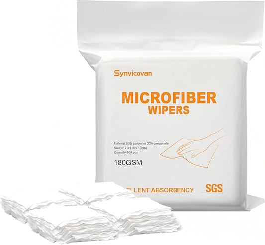 Synvicovan Microfiber Wipes 4"x4"(400 Pcs,Class 100, 180GSM) Superfine Lint Free Cloths Cleaning and Drying Cloths Reusable Ultra Absorbent for All Surface Types